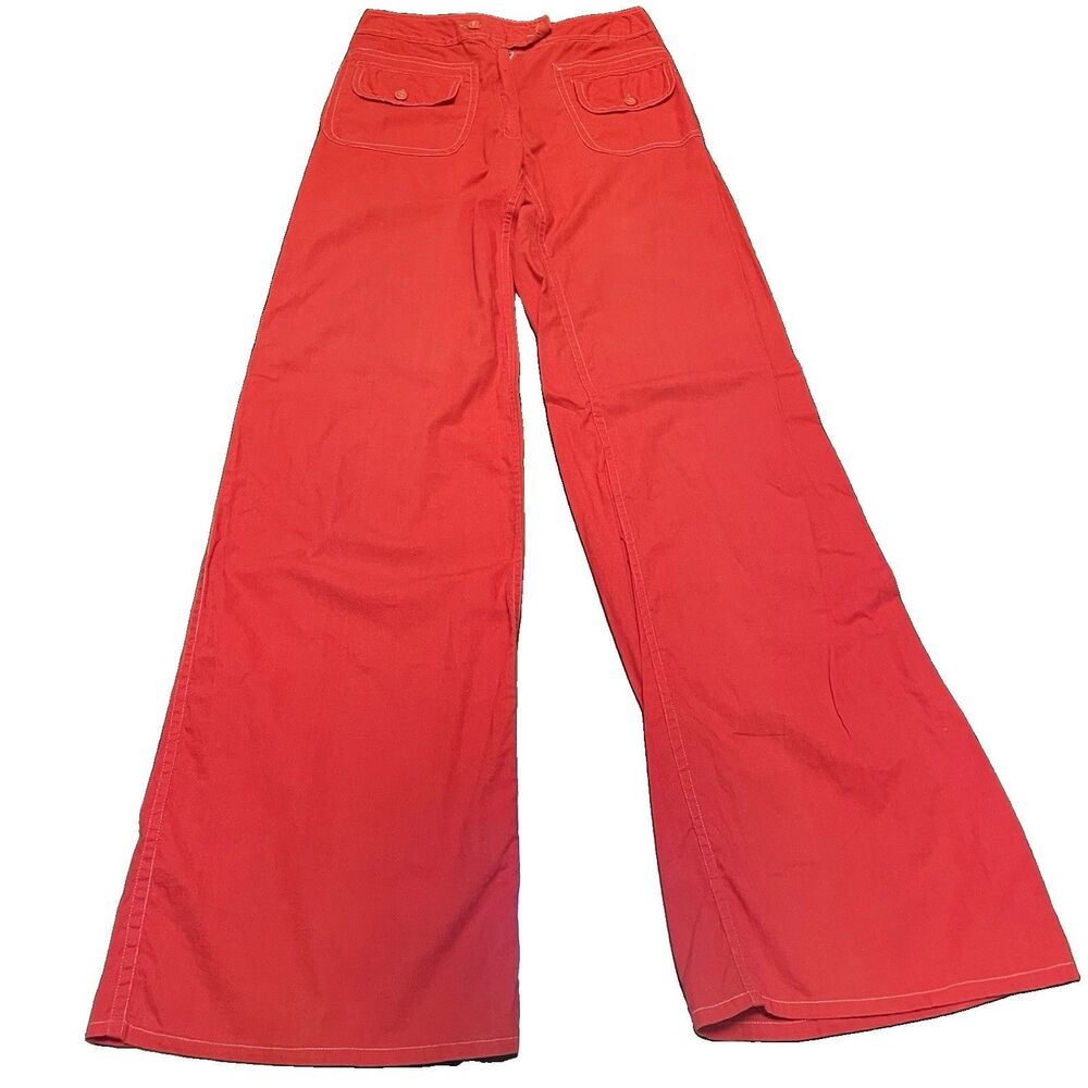 VTG Trafalgar Square Red Wide Leg Contrast Pants 100% Cotton Flare Utility Y2K 7